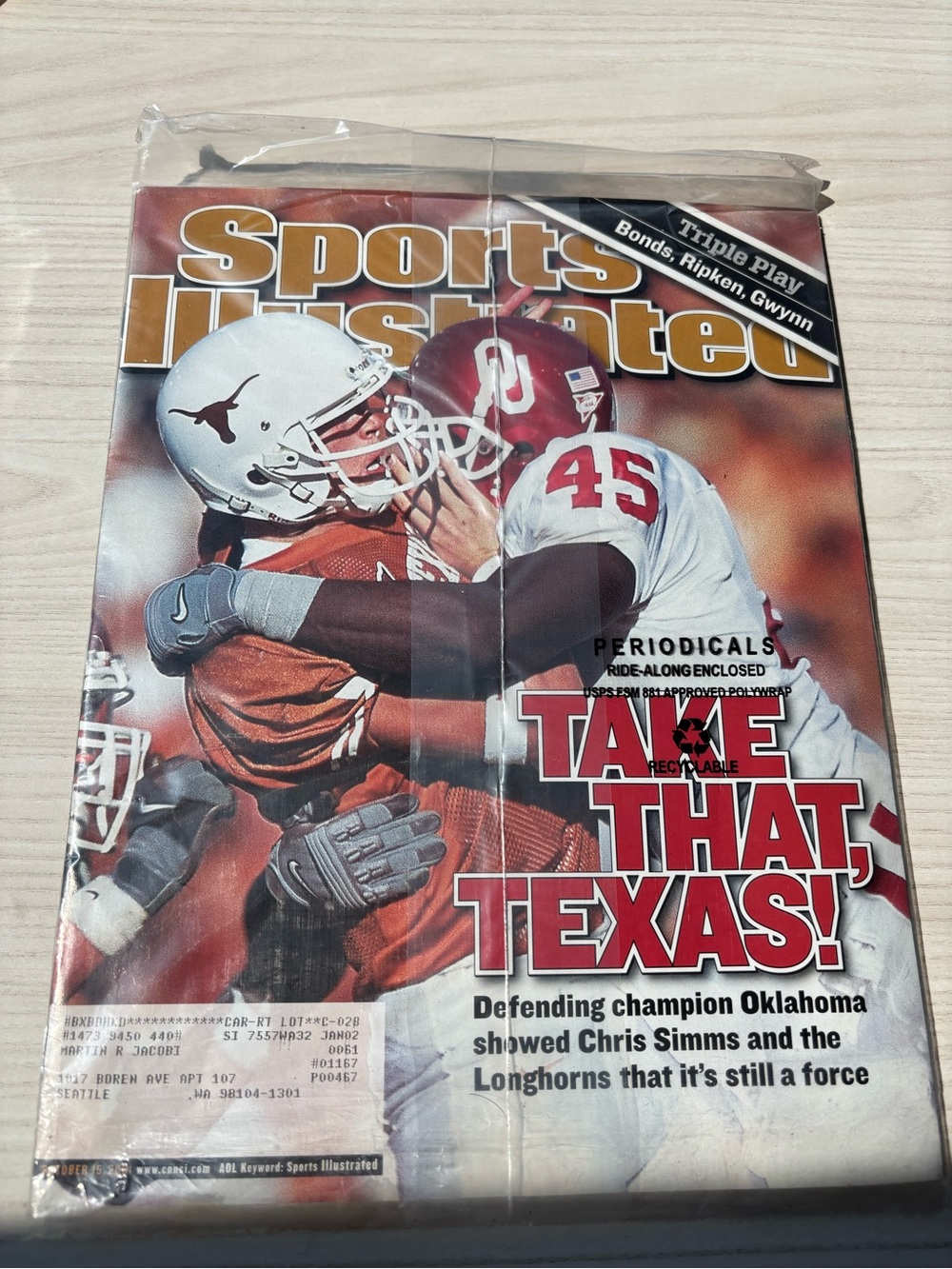 Sports Illustrated October 2001 - Texas football - new in bag